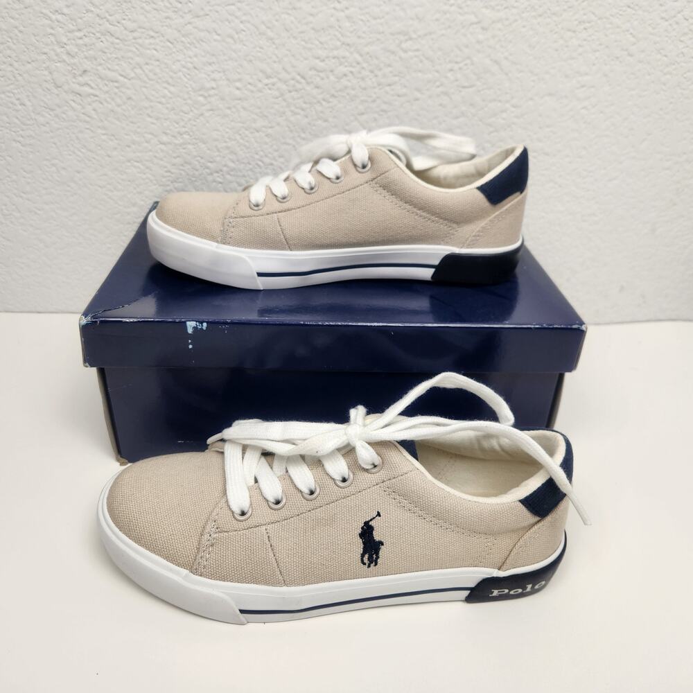 Polo Ralph Lauren Graftyn Canvas Sneakers Kids Size 1.5 Sand Navy Excellent Cond